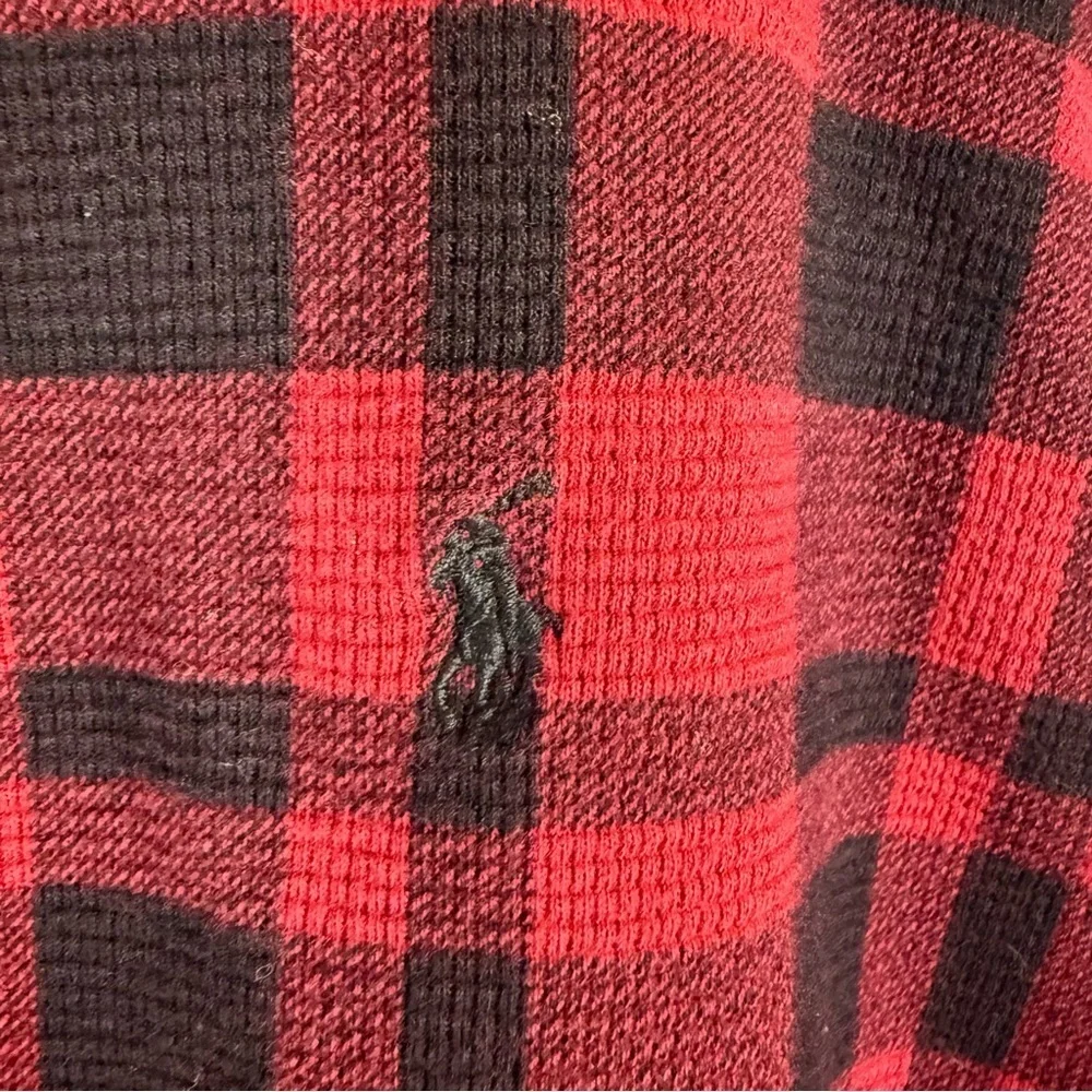 Polo Ralph Lauren Mens Red Buffalo Plaid Waffle Knit Thermal T Shirt Pullover